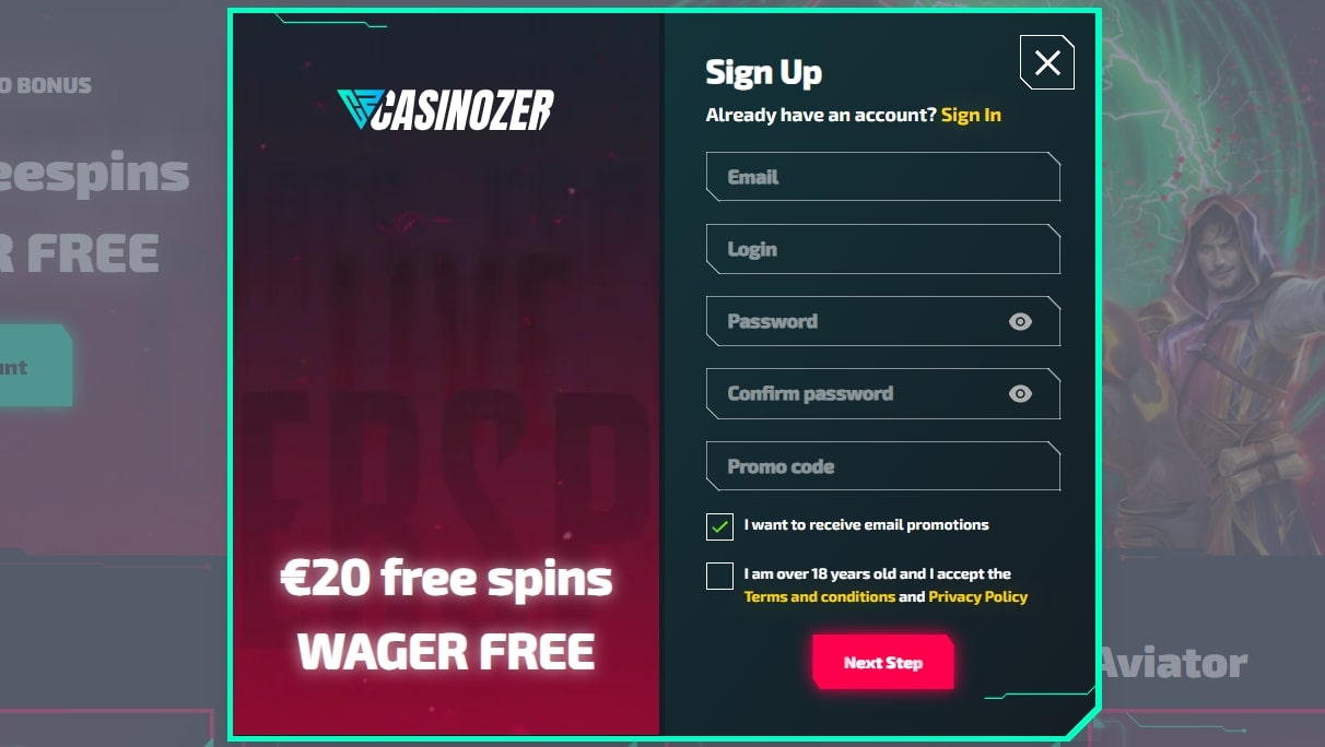 Register on Casinozer